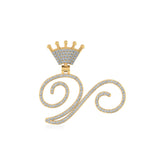 V Initial With Crown 10K Yellow Gold & Diamond Pendant